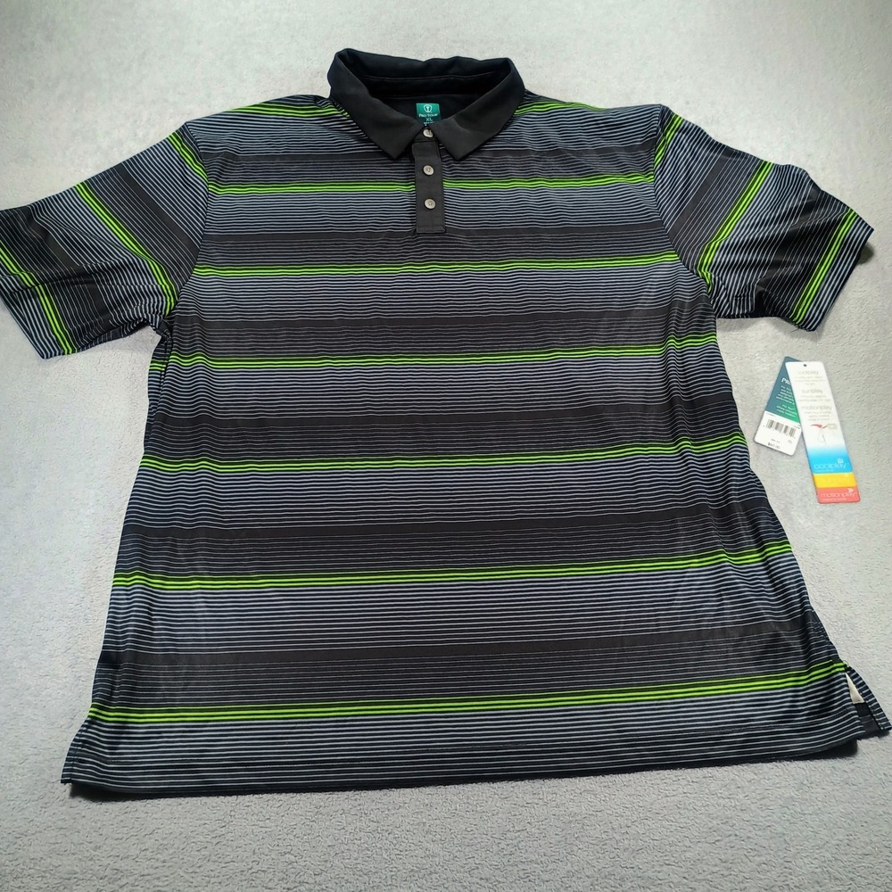 Pro Tour Mens Coolplay Golf Polo Black Lime Green XL Moisture Wicking NWT